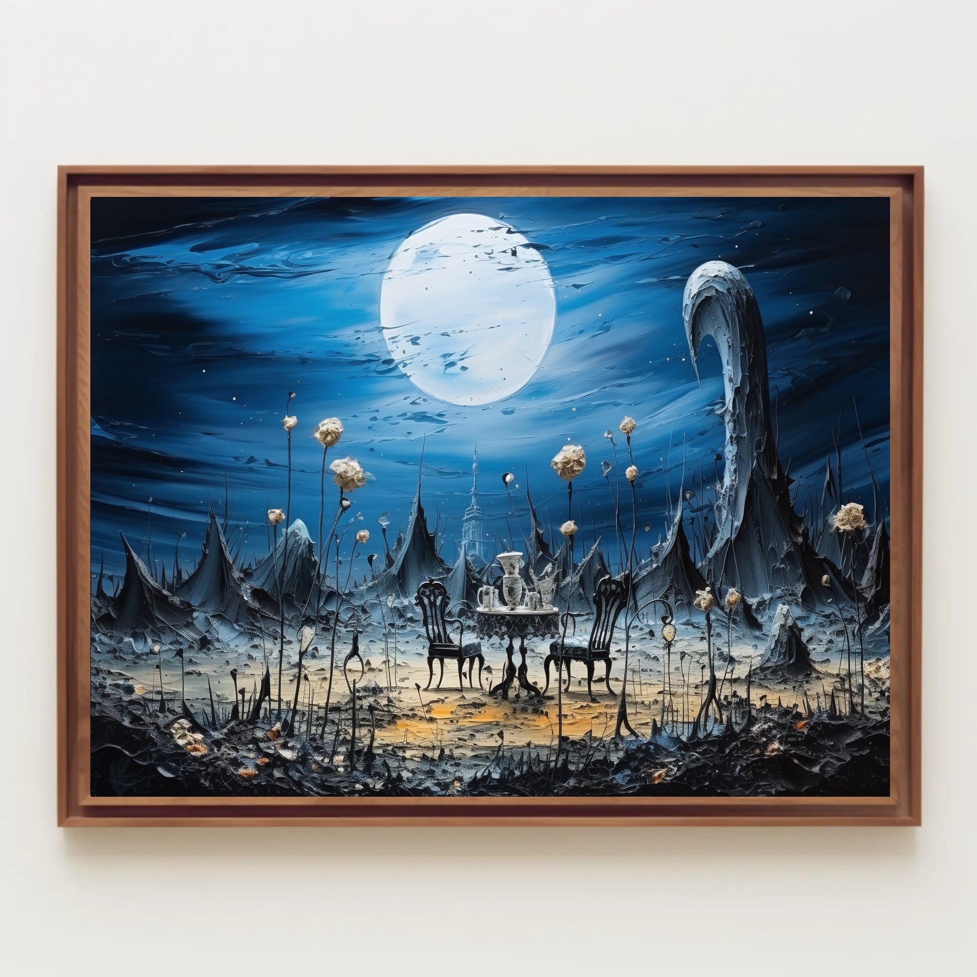 Surreal Dreamscape with Moonlit Tea Set Fantasy Poster