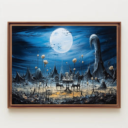 Surreal Dreamscape with Moonlit Tea Set Fantasy Poster