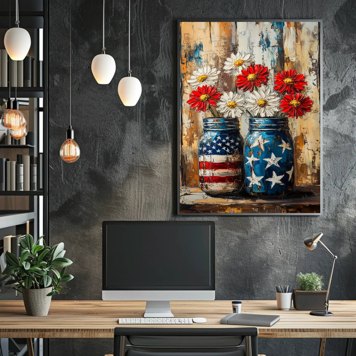 Patriotic Mason Jars Painted In American Flag Colors Poster