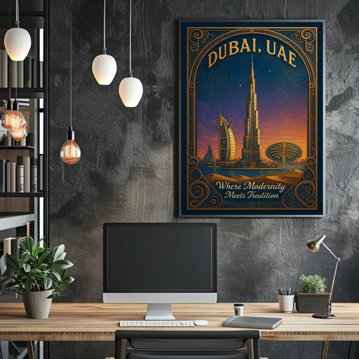 Dubai Skyline Vintage Architecture Modernity Poster