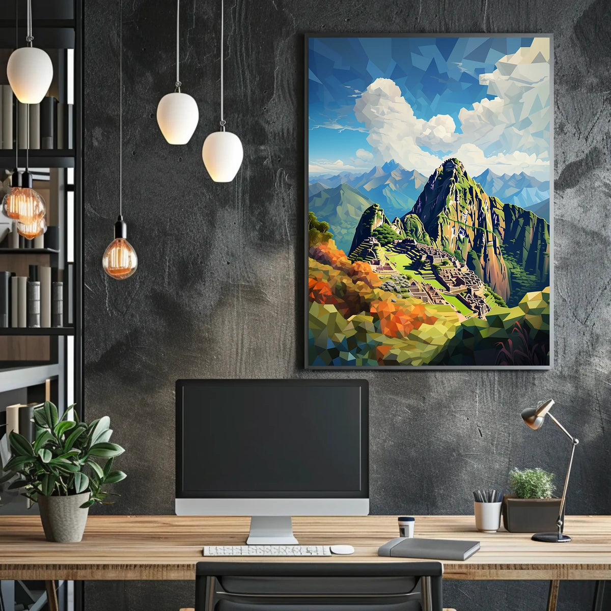Machu Picchu Polygonal Art Adventure Cultural or Heritage Poster