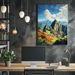 Machu Picchu Polygonal Art Adventure Cultural or Heritage Poster