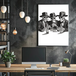 Skeletons in Suits Black-and-white Illustration Poster