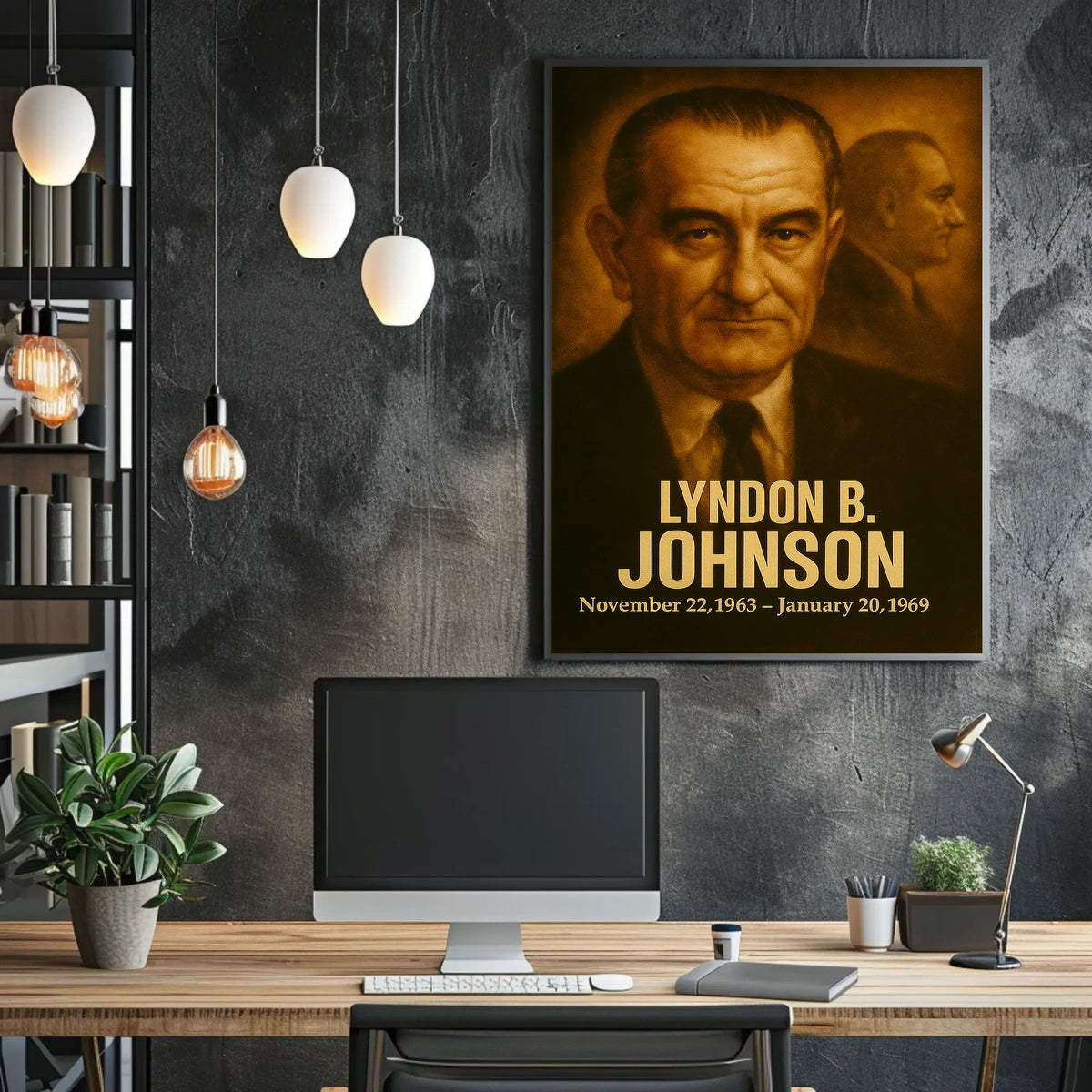 Lyndon B Johnson Presidential Poster Vintage Analog Film Aesthetic Portrait Wall Art Historical Print