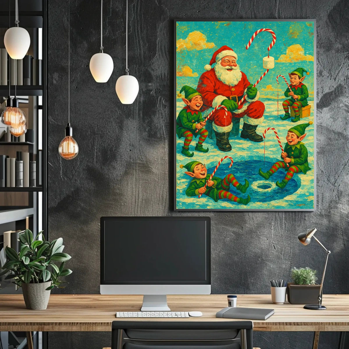 Festive Santa and Elves Vintage Christmas Artistic Poster