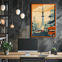 Retro Urban Cityscape at Sunset Poster