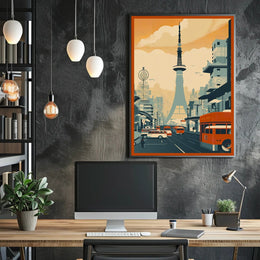 Retro Urban Cityscape at Sunset Poster
