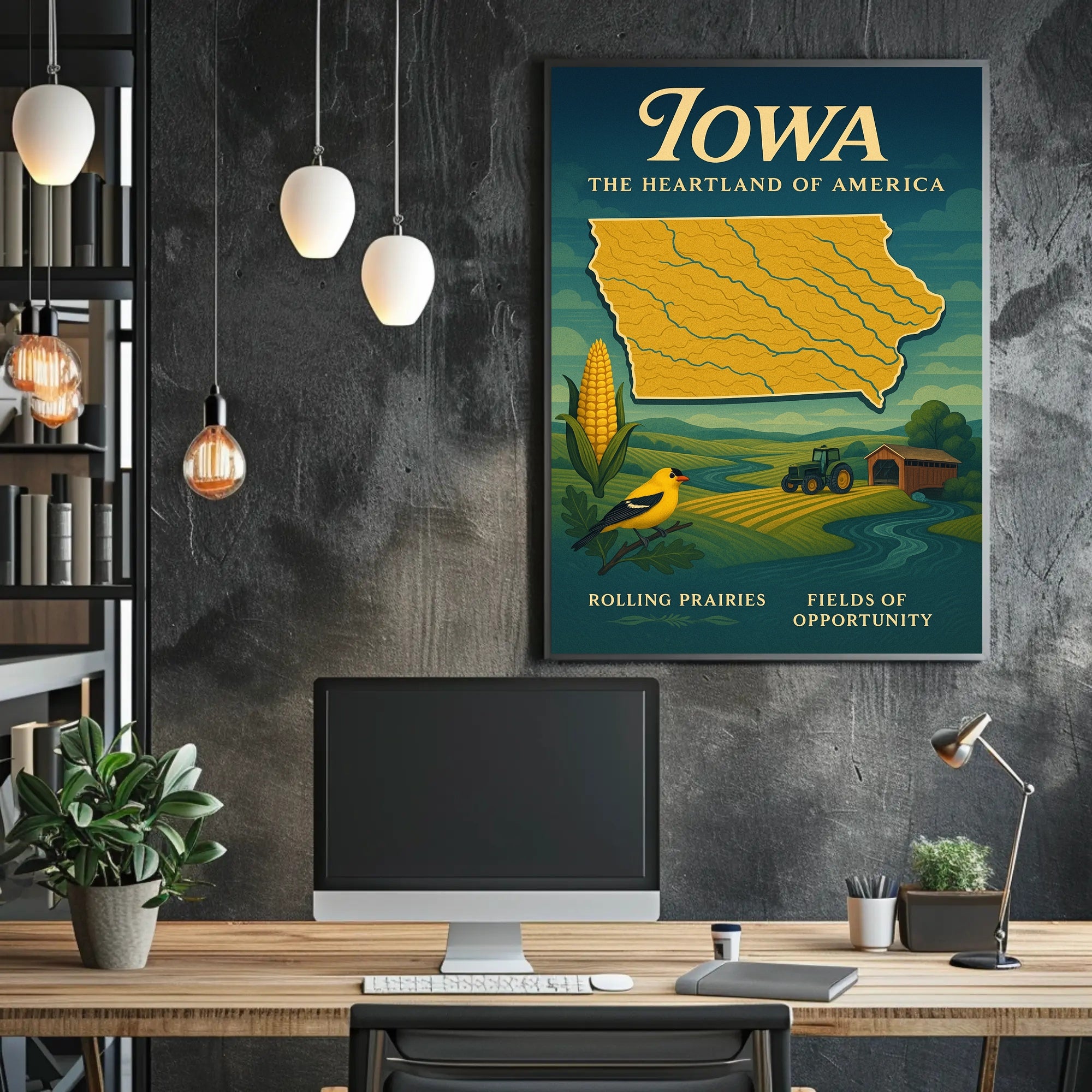 Iowa Heartland Vintage Travel Poster