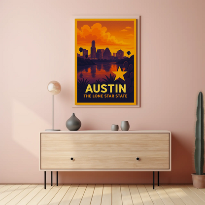 Austin Texas Sunset Skyline Lone Star Travel Poster
