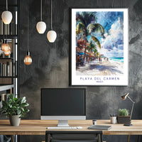 Vibrant Beach Scene in Playa del Carmen Travel Poster PosterGoat