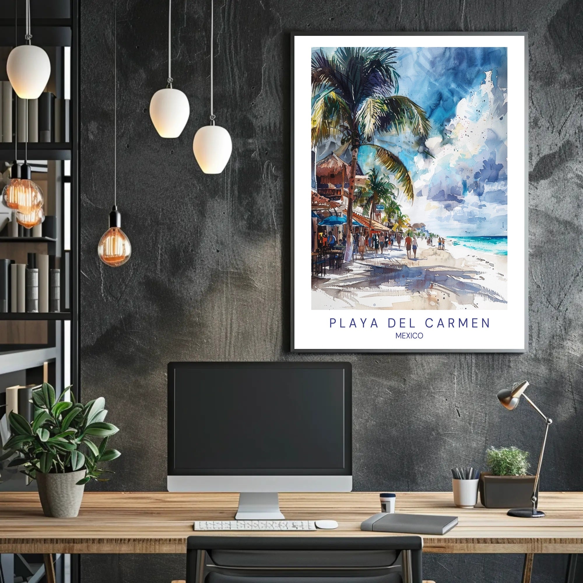 Vibrant Beach Scene in Playa del Carmen Travel Poster PosterGoat