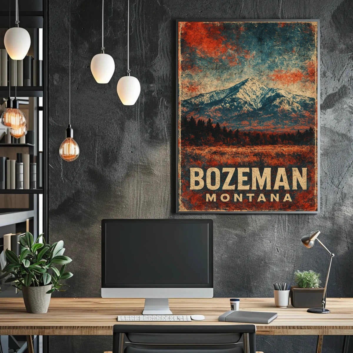 Wanderlust Bozeman Montana Mountain Town Watercolor Scenic Museum Quality Poster