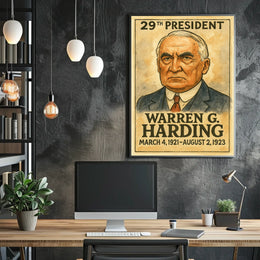 Warren G. Harding 29th President of the United States Exaggerated Cartoon Sketch Poster