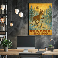 Reindeer Skiing Poster