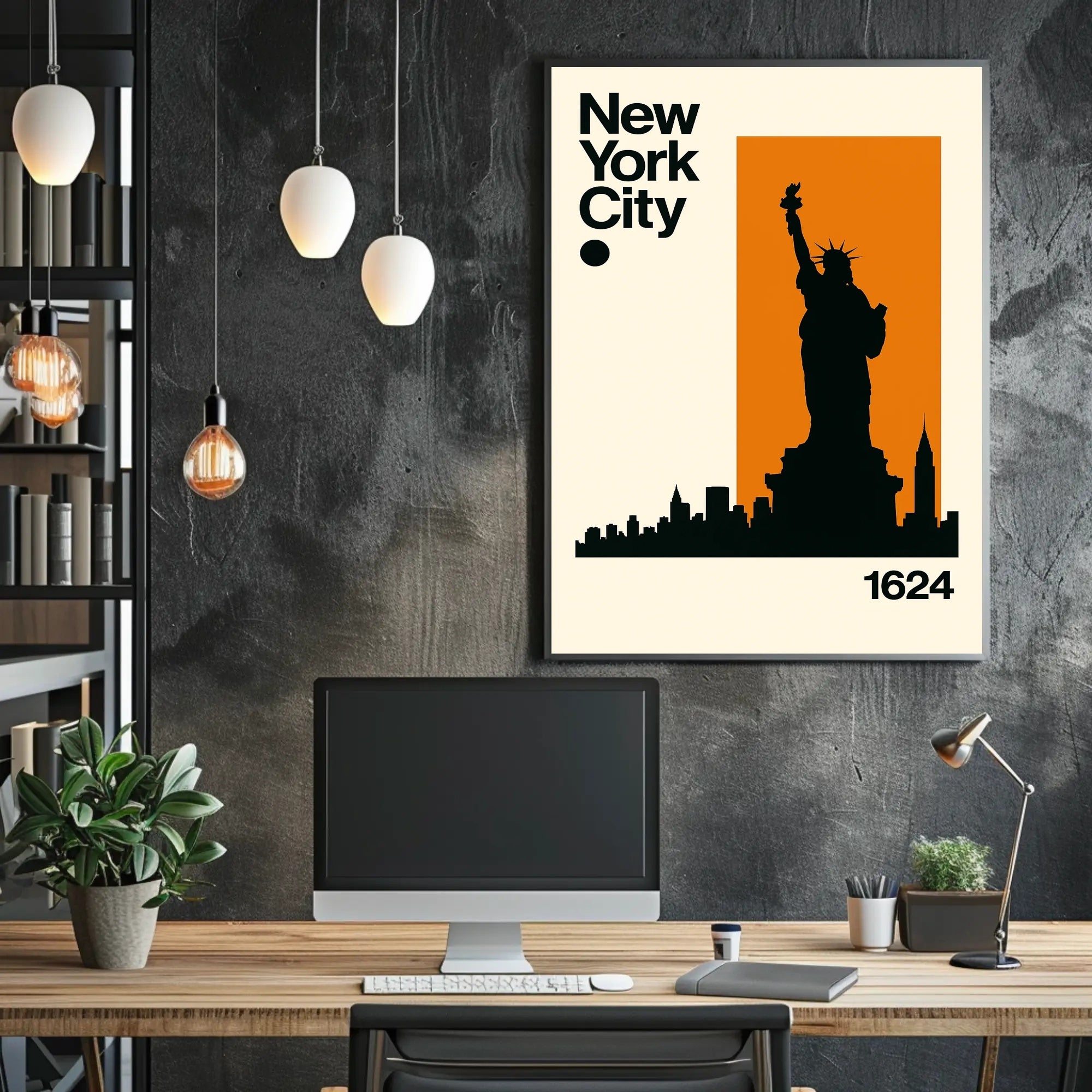 Statue Silhouette New York Skyline Poster Modern Wall Art