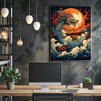 The Majestic Dragon And The Fiery Moon Poster
