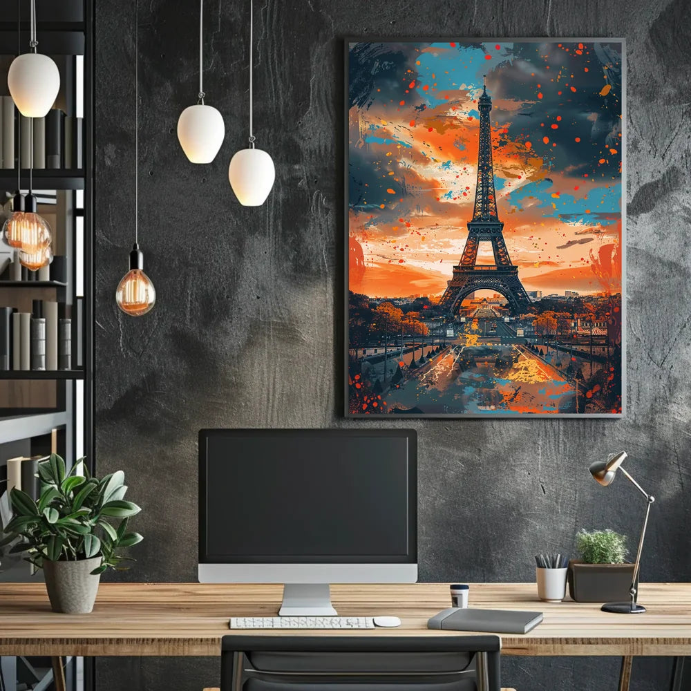 Eiffel Tower Abstract Art Poster: Vibrant Paris Scene