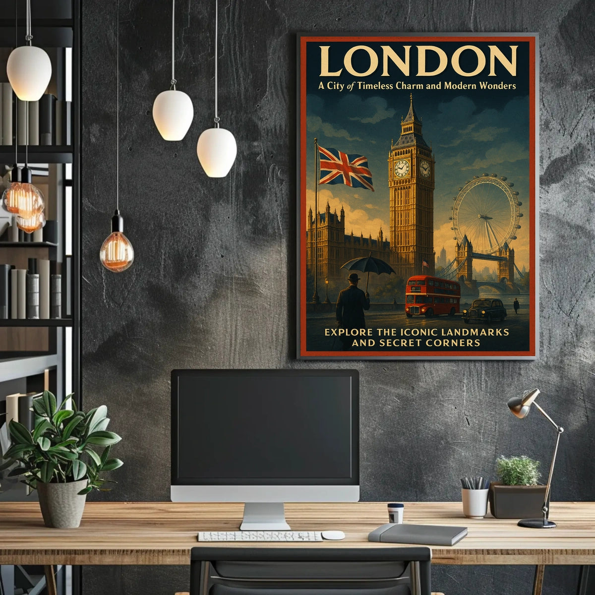 London's Iconic Landmarks Vintage Travel Poster Art