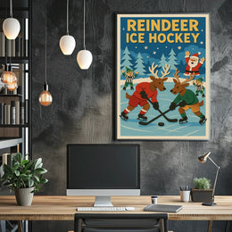 Reindeer Ice Hockey Festive Fun Sports Poster
