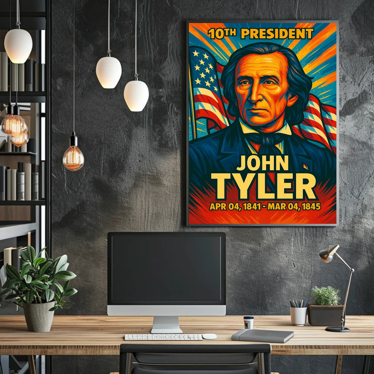 John Tyler 10th President of the United States Colorful Comic Book Style Poster