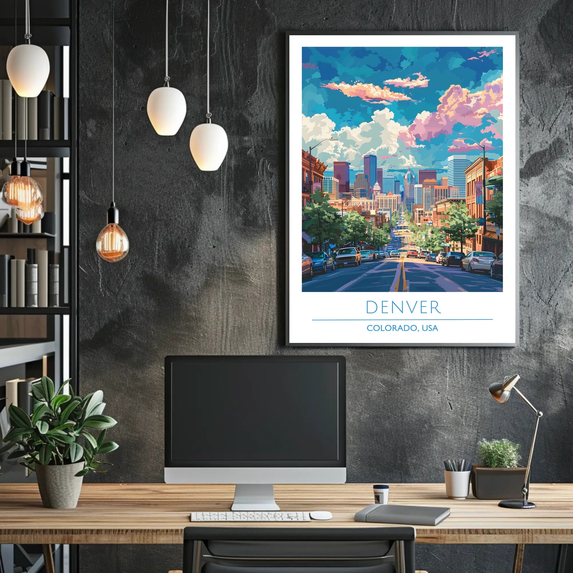Denver Skyline Vibrance: Modern Urban Cityscape Poster