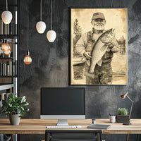 Vintage Style Fisherman Holding Large Bass Rustic Poster