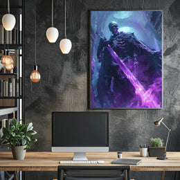 Skeletal Reaper Wields Glowing Sword in Fantasy Mythology Poster PosterGoat