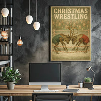 Christmas Wrestling Reindeer Vintage Holiday Poster Print