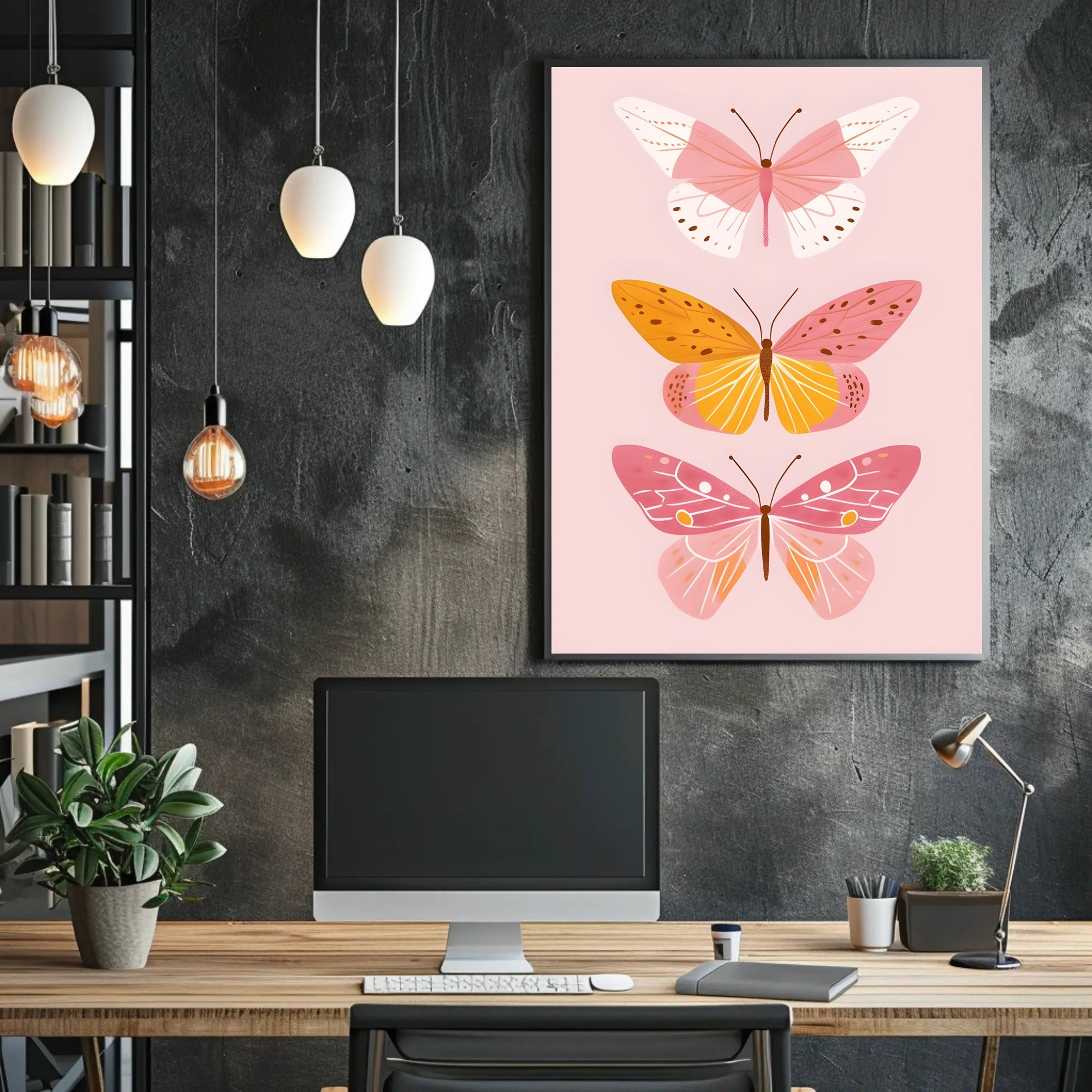 Butterfly Trio Modern Illustration Artistic Poster PosterGoat