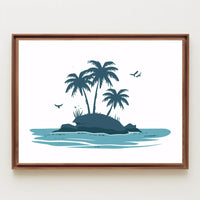 Serene Island Silhouette Modern Blue Art Poster