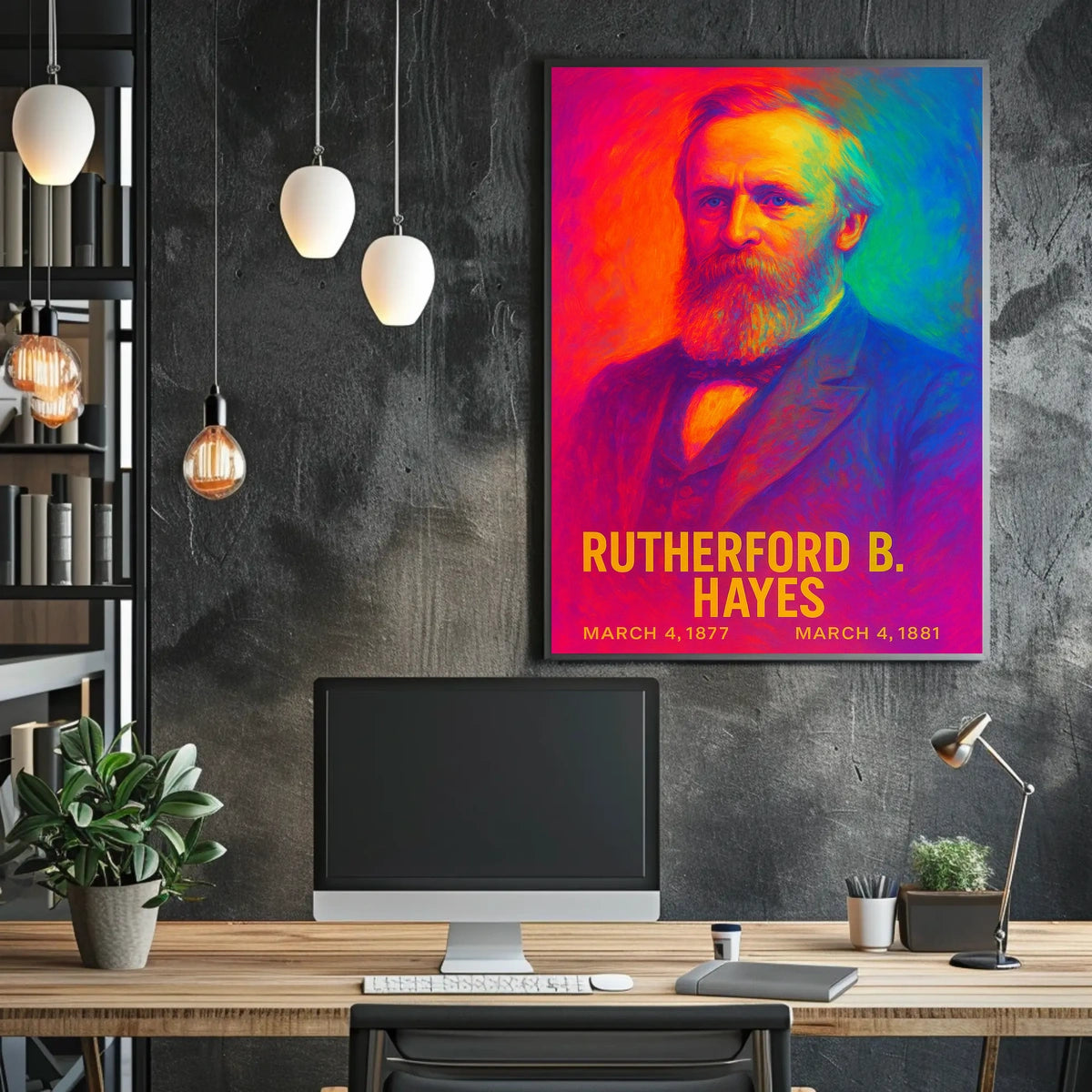 Rutherford B. Hayes 19th President of the United States Neon Gradient Overlay Poster