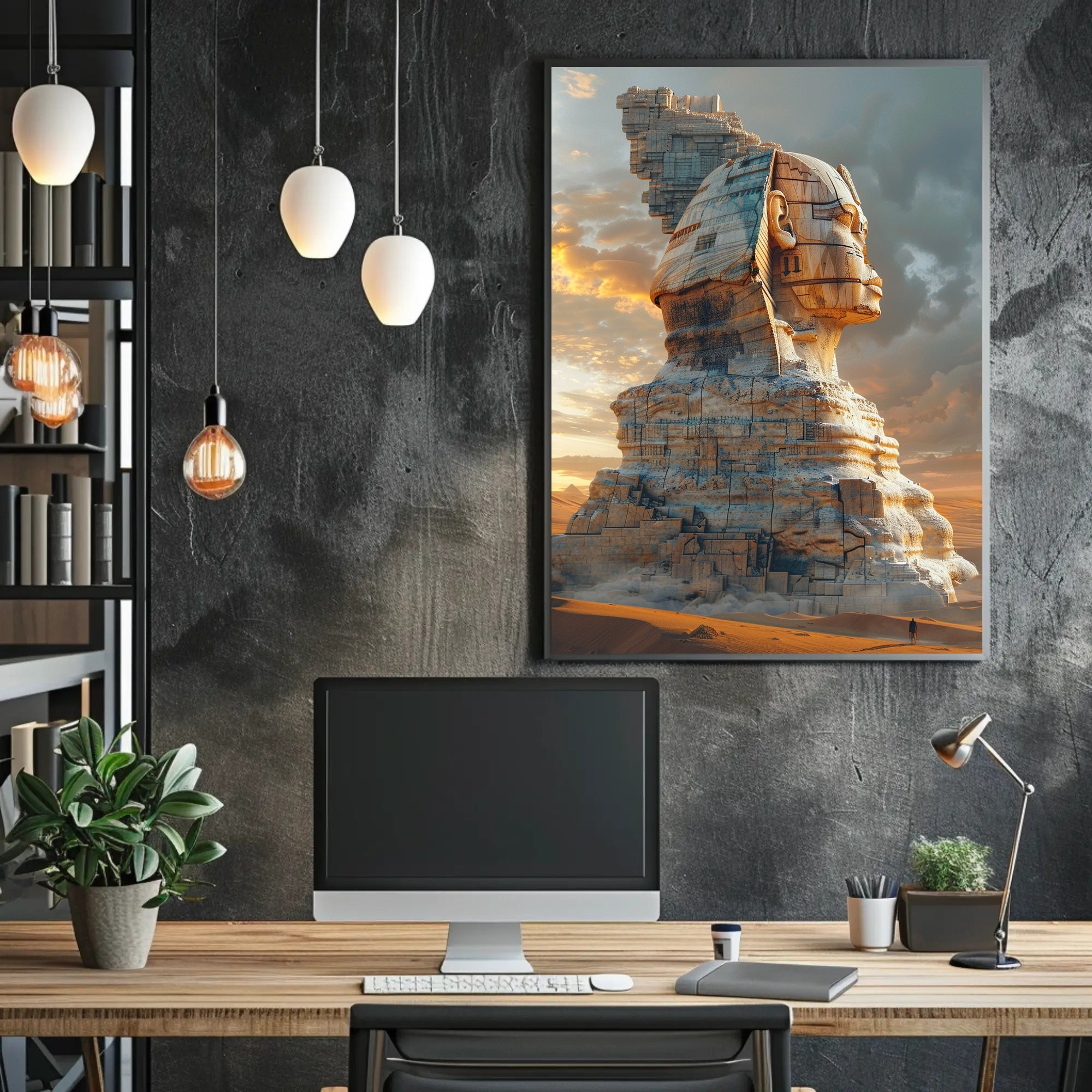 Futuristic Monument in Desert: Futuristic Sci-Fi Poster PosterGoat