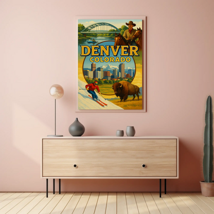 Denver Colorado Ski Rodeo Skyline Travel Poster