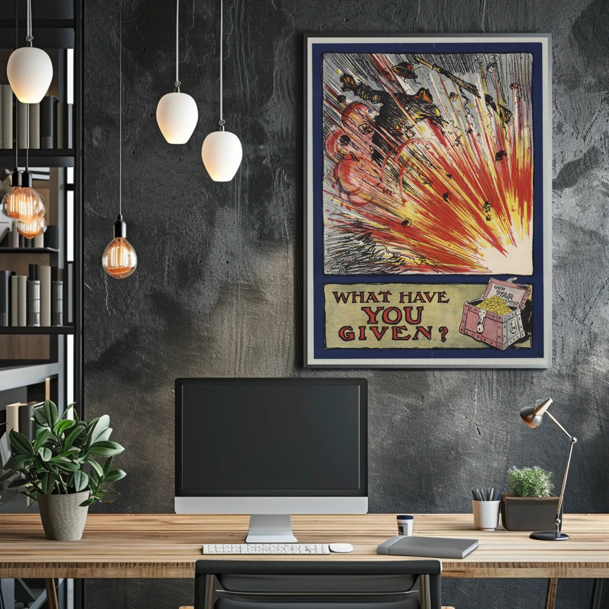 Vintage Explosion Battlefield Illustration: Striking Political or Propaganda Poster
