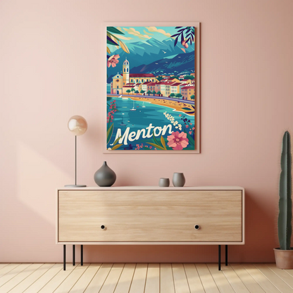 Menton French Riviera Coastal Town Travel Poster