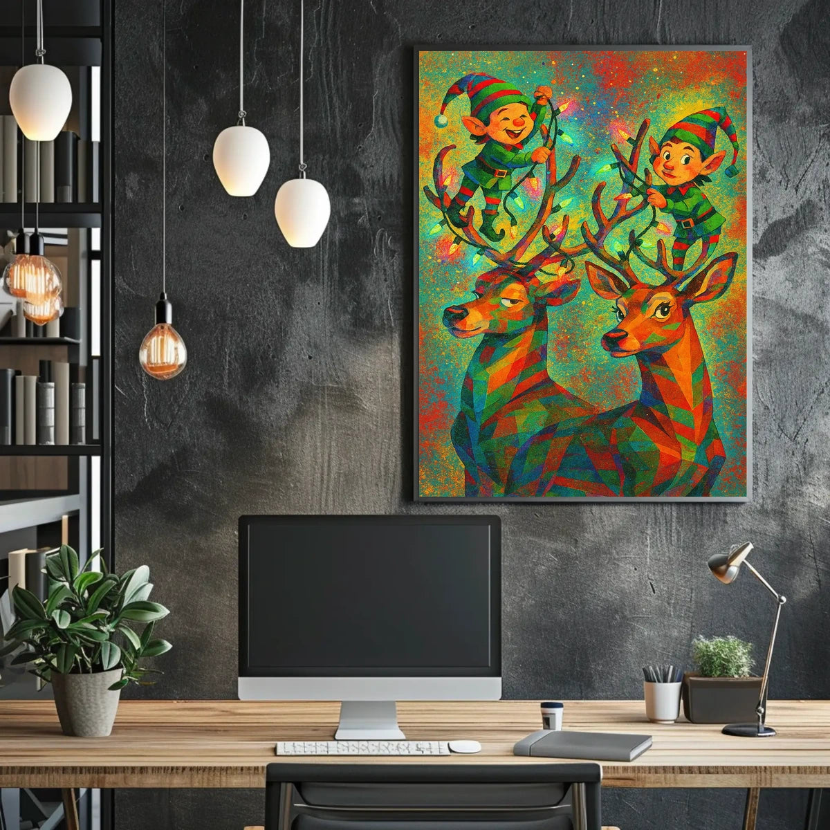 Festive Elves and Reindeer Poster