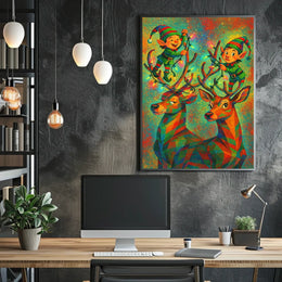 Festive Elves and Reindeer Poster