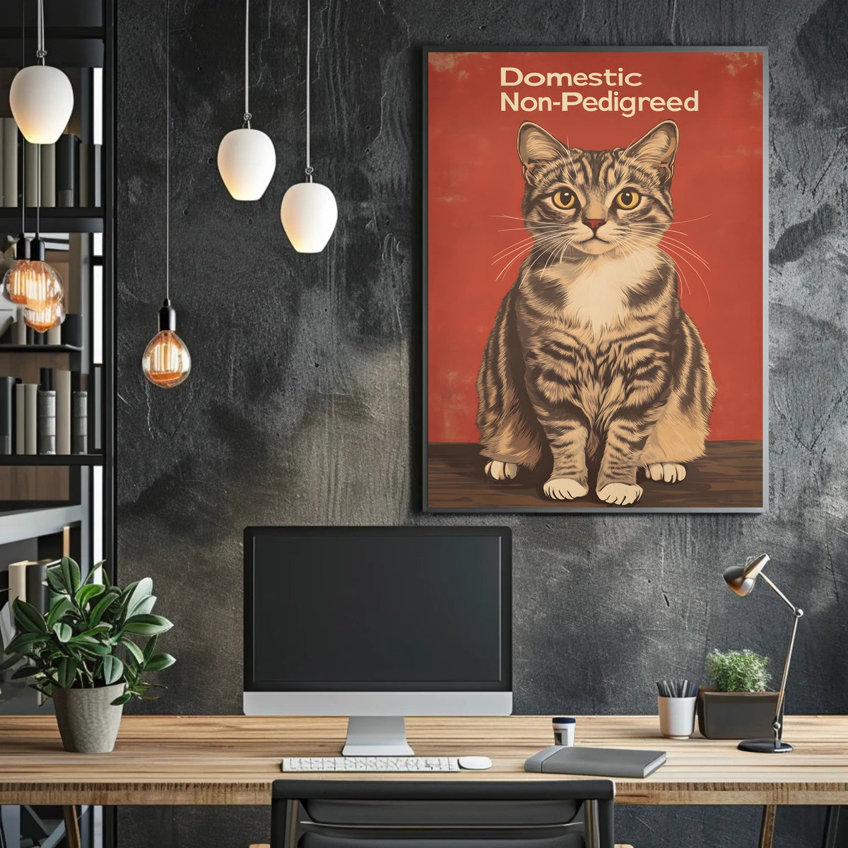 Domestic Non Pedigreed Cat Portrait Realistic Style Poster