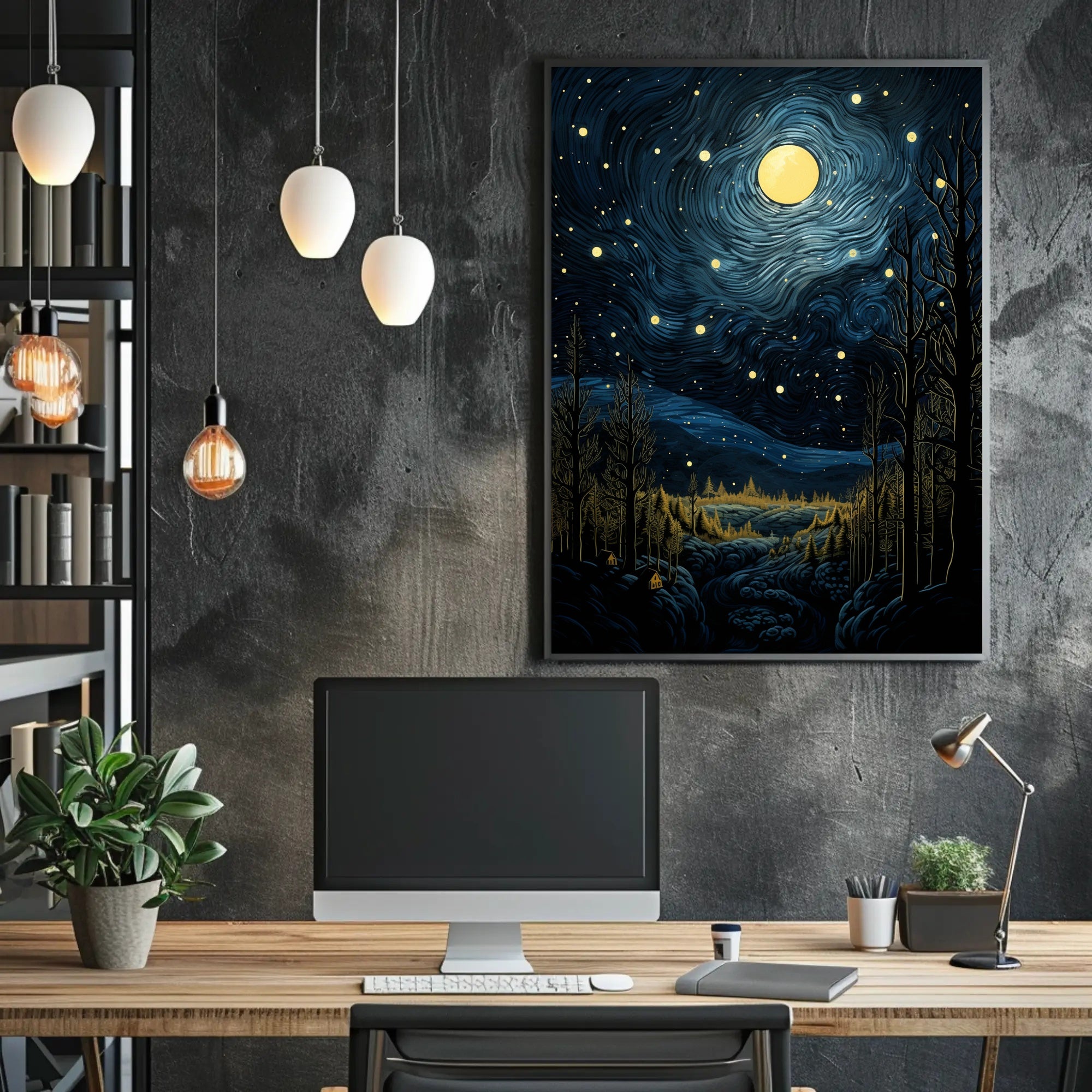 Starry Night Landscape Poster PosterGoat