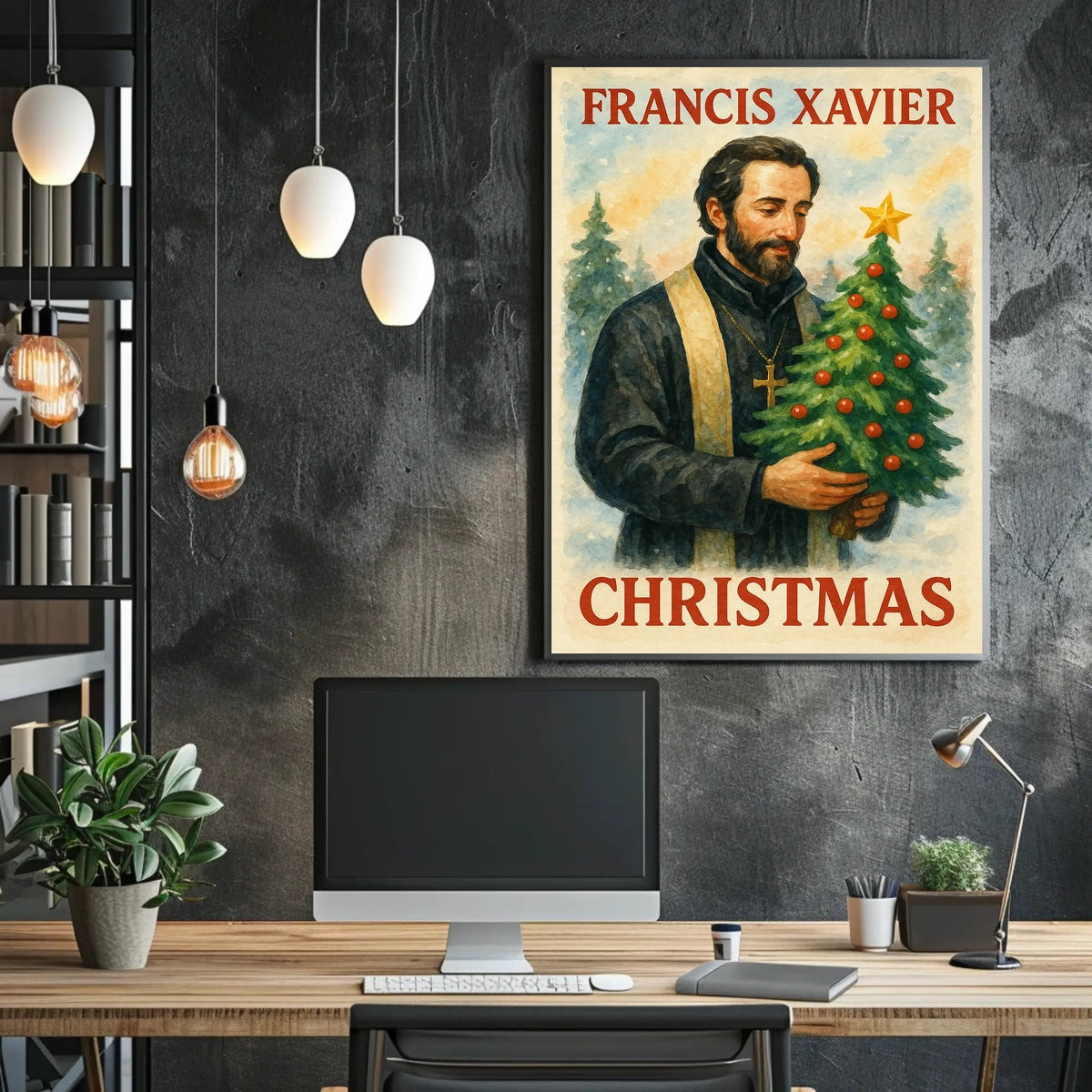 Francis Xavier's Festive Scene with Evergreen Trees - Historical or Presidential Poster