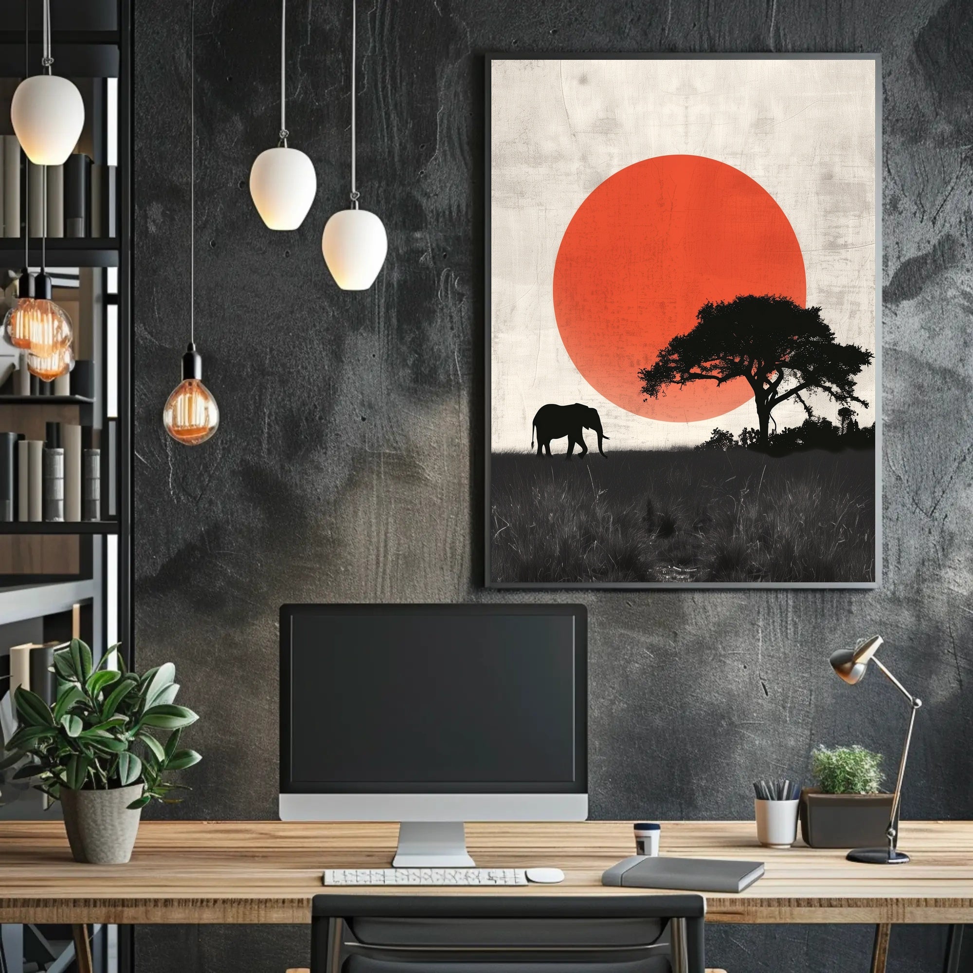 Elephant Sunset Poster Minimalist Safari Wall Art