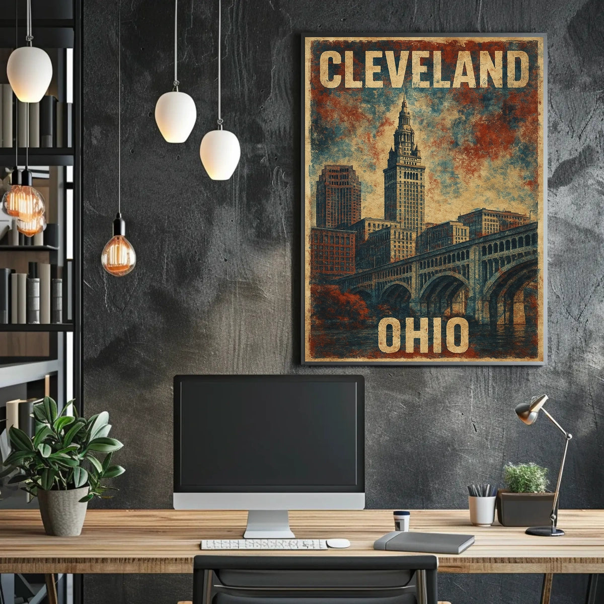 Cleveland, Ohio Vintage Cityscape Poster