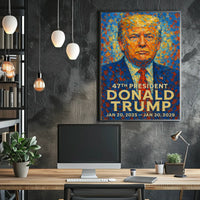 Donald Trump Visionary Leadership Portrait Bold Patriotic Impressionism Mosaic Style Poster