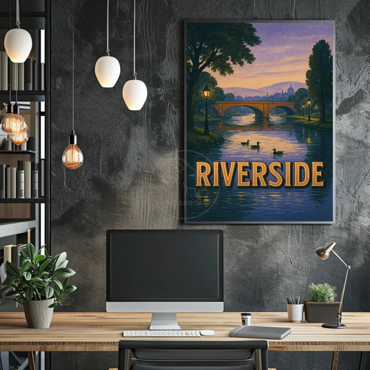 Serene Riverside Scene at Dusk Travel Poster