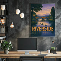 Serene Riverside Scene at Dusk Travel Poster