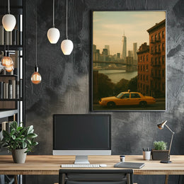 New York City Skyline Taxi Poster Vintage Wall Art
