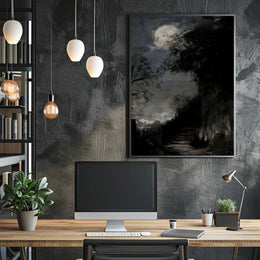 Full Moon on Haunted Staircase: Artistic Poster PosterGoat