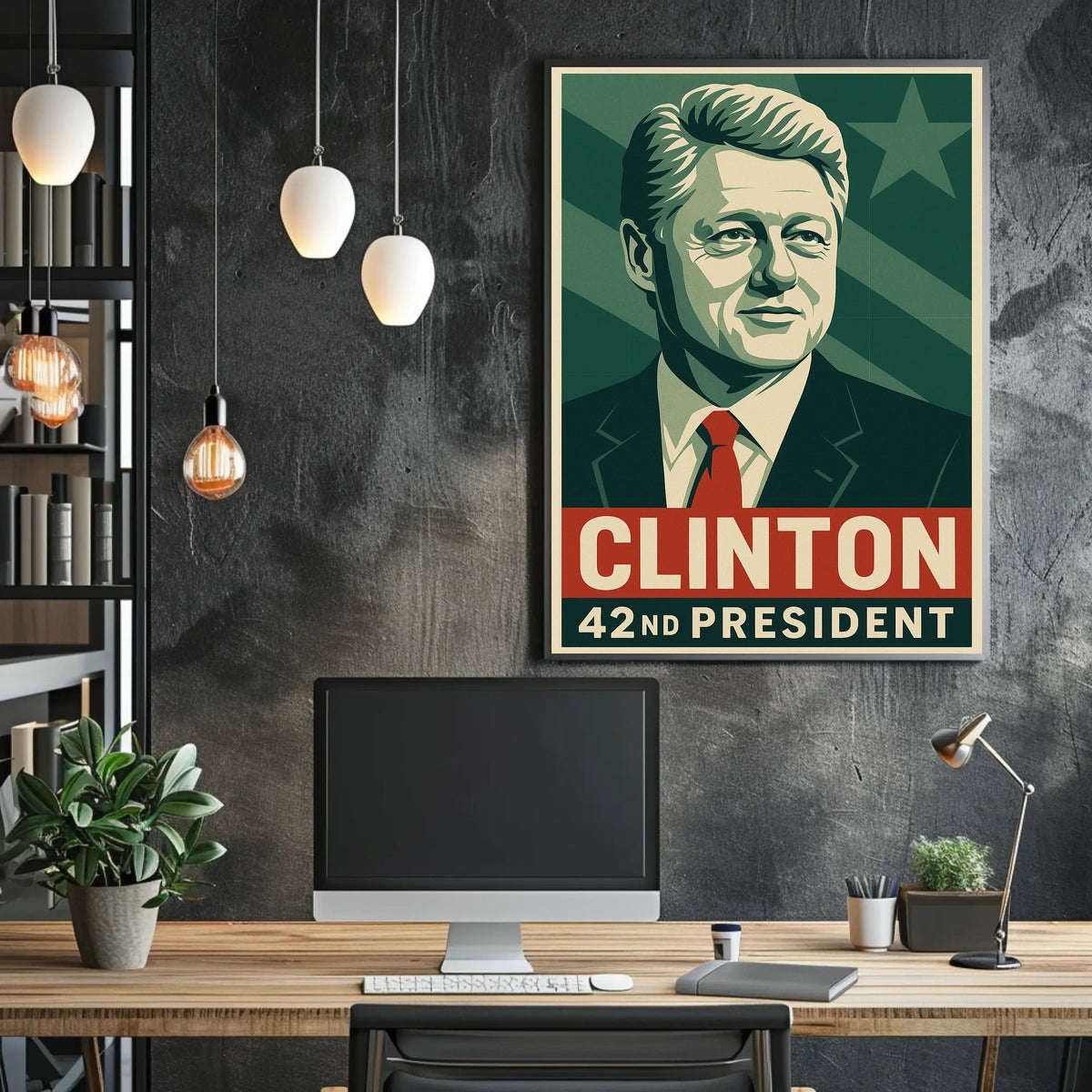 Clinton Cityscape 42nd President Wanderlust Poster
