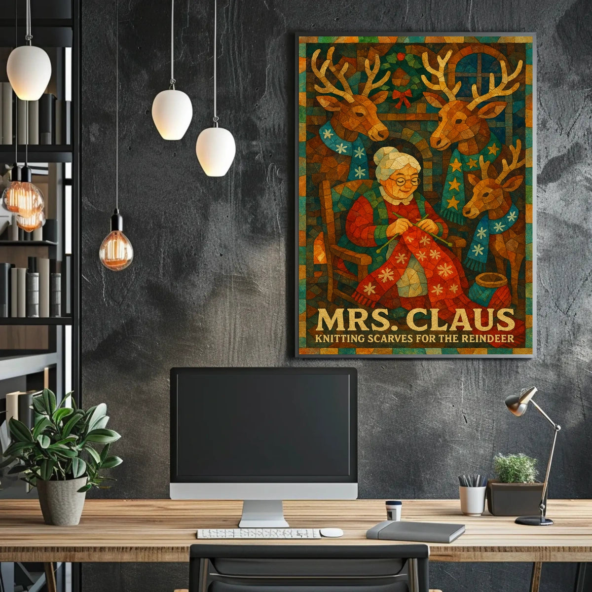 Mrs. Claus Knitting Scarves Poster