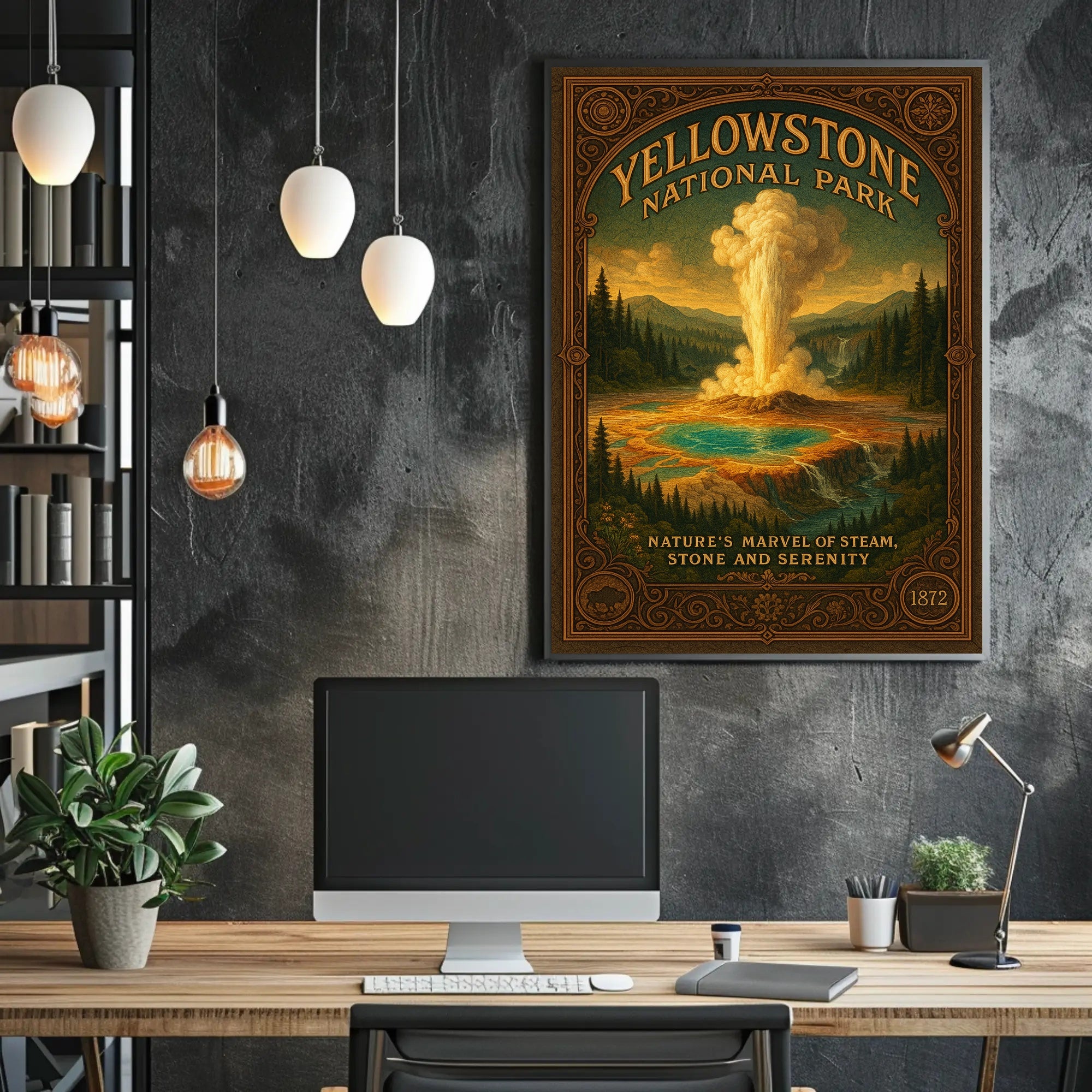 Yellowstone Geyser Vintage Art Print National Park Poster